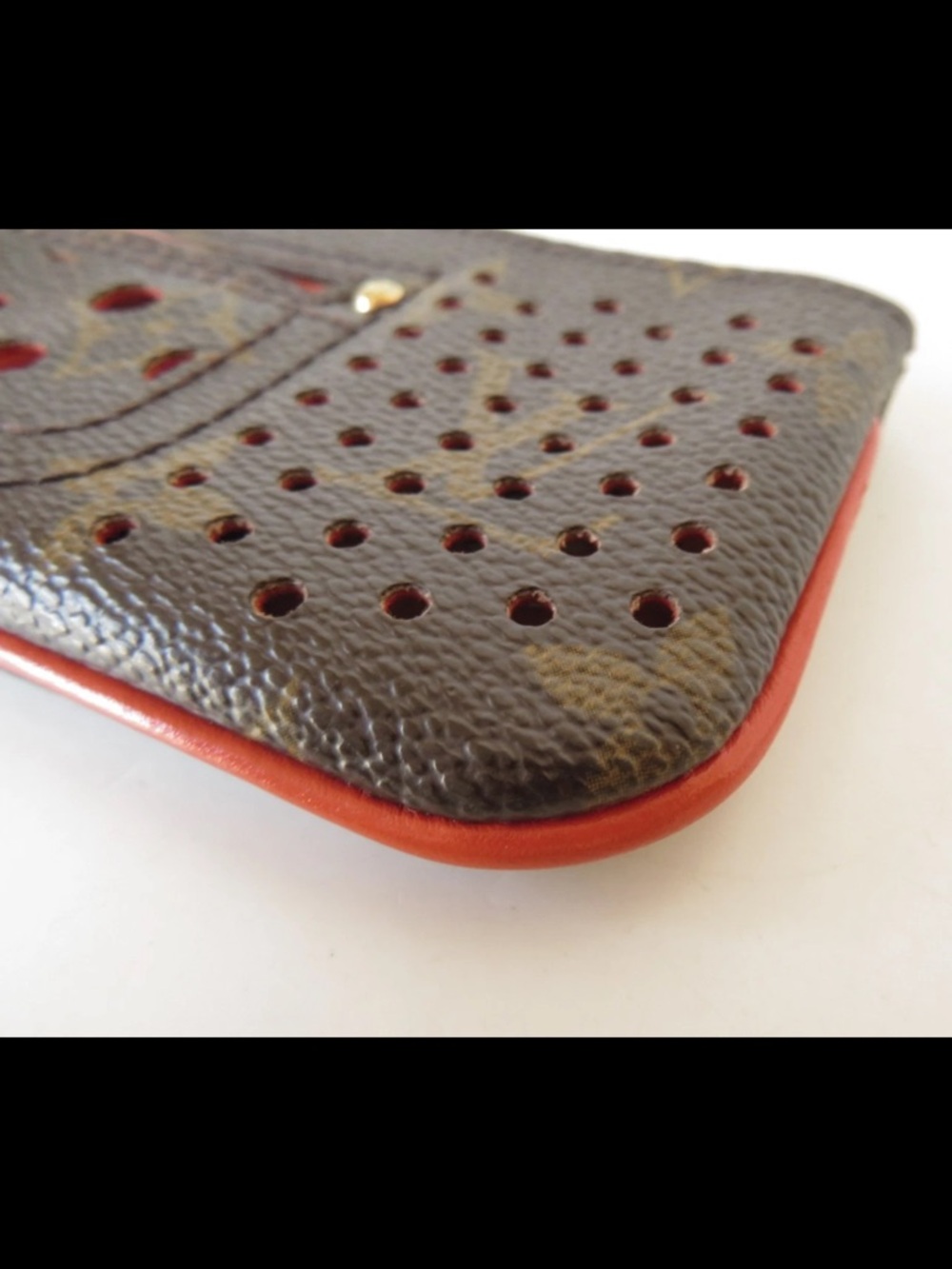 Louis Vuitton Monogram Perforated Key Pouch - Brown with Red Trim - Picture 9 of 15
